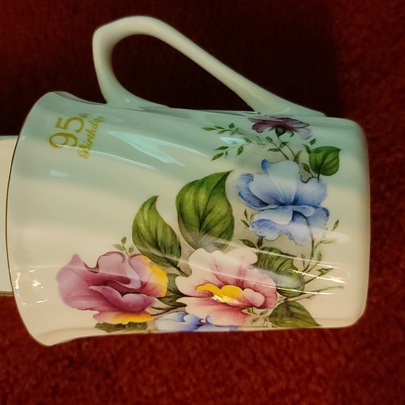 Happy 95th Birthday Purple and Blue Floral China Mug - Picture 1 of 6